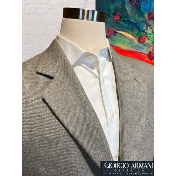 Vintage 80's Giorgio Armani Classico 42R Beige Gray Nailhead Sport Coat Blazer - Picture 4 of 15